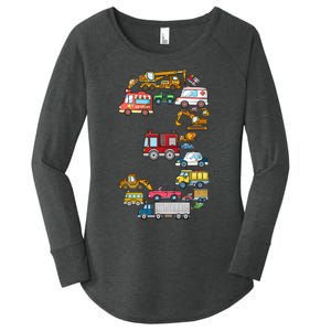 3rd Birthday 3 Year Old Transportation Cars Fire Truck Women's Perfect Tri Tunic Long Sleeve Shirt