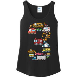 3rd Birthday 3 Year Old Transportation Cars Fire Truck Ladies Essential Tank