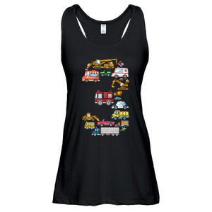 3rd Birthday 3 Year Old Transportation Cars Fire Truck Ladies Essential Flowy Tank