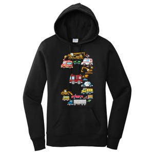 3rd Birthday 3 Year Old Transportation Cars Fire Truck Women's Pullover Hoodie