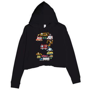 3rd Birthday 3 Year Old Transportation Cars Fire Truck Crop Fleece Hoodie