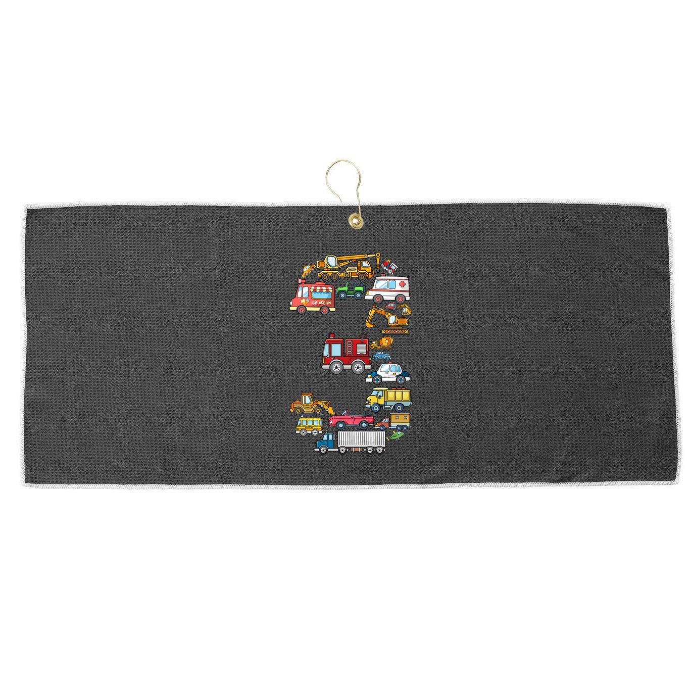 3rd Birthday 3 Year Old Transportation Cars Fire Truck Large Microfiber Waffle Golf Towel