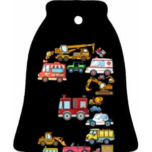 3rd Birthday 3 Year Old Transportation Cars Fire Truck Ceramic Bell Ornament