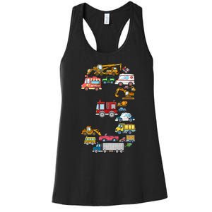 3rd Birthday 3 Year Old Transportation Cars Fire Truck Women's Racerback Tank