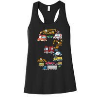 3rd Birthday 3 Year Old Transportation Cars Fire Truck Women's Racerback Tank