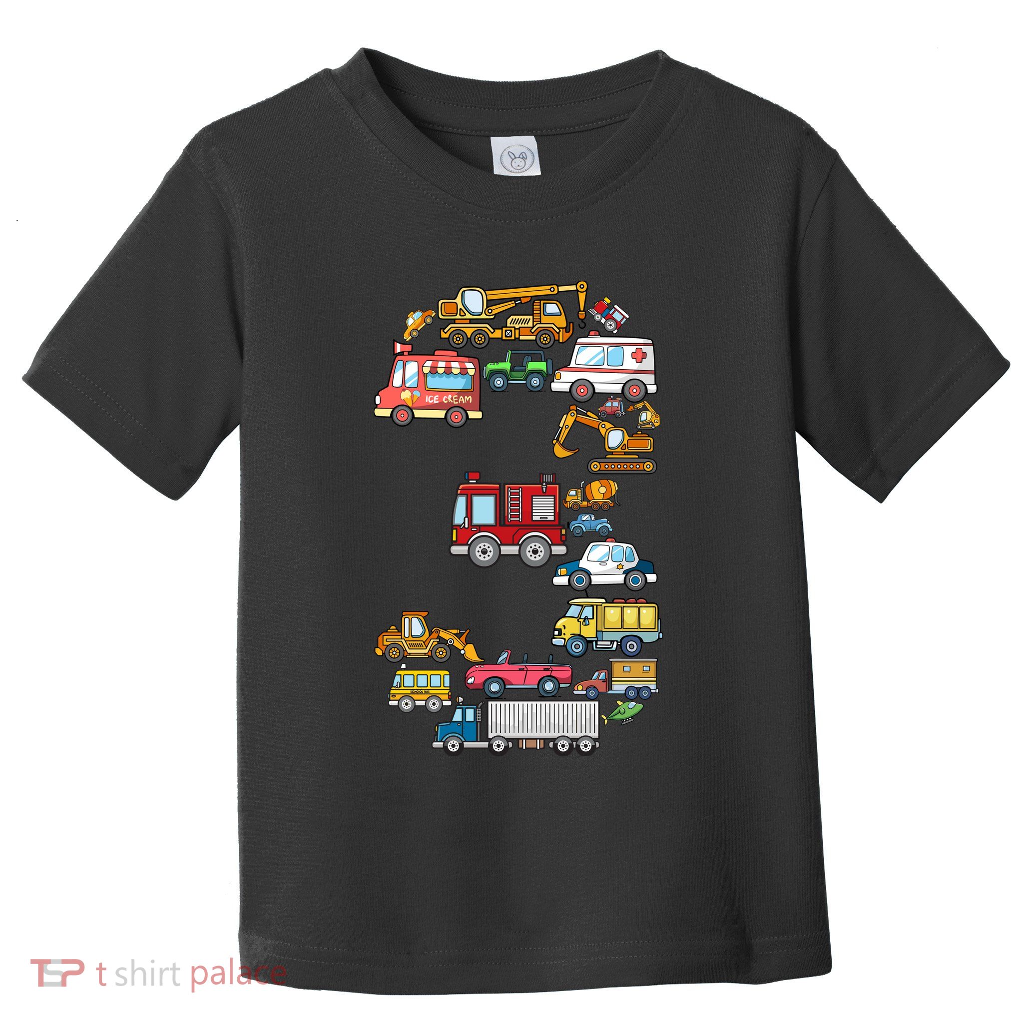 3rd Birthday 3 Year Old Transportation Cars Fire Truck Toddler T-Shirt
