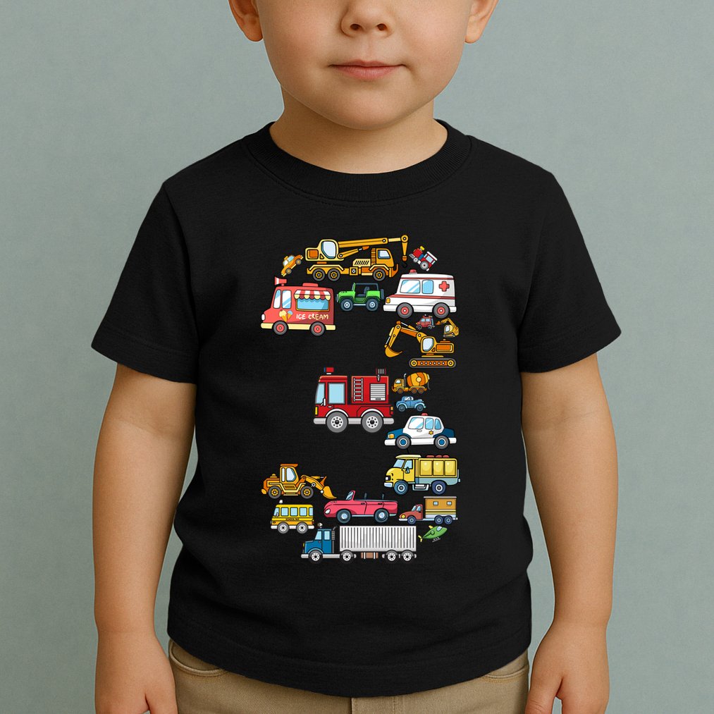3rd Birthday 3 Year Old Transportation Cars Fire Truck Toddler T-Shirt