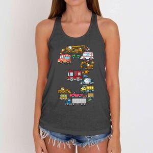 3rd Birthday 3 Year Old Transportation Cars Fire Truck Women's Knotted Racerback Tank