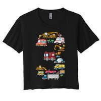 3rd Birthday 3 Year Old Transportation Cars Fire Truck Women's Crop Top Tee