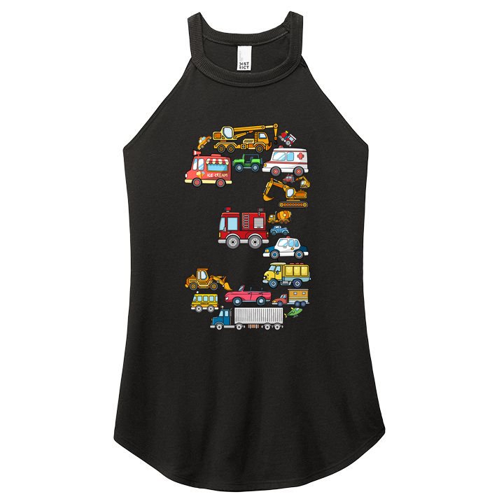 3rd Birthday 3 Year Old Transportation Cars Fire Truck Women's Perfect Tri Rocker Tank