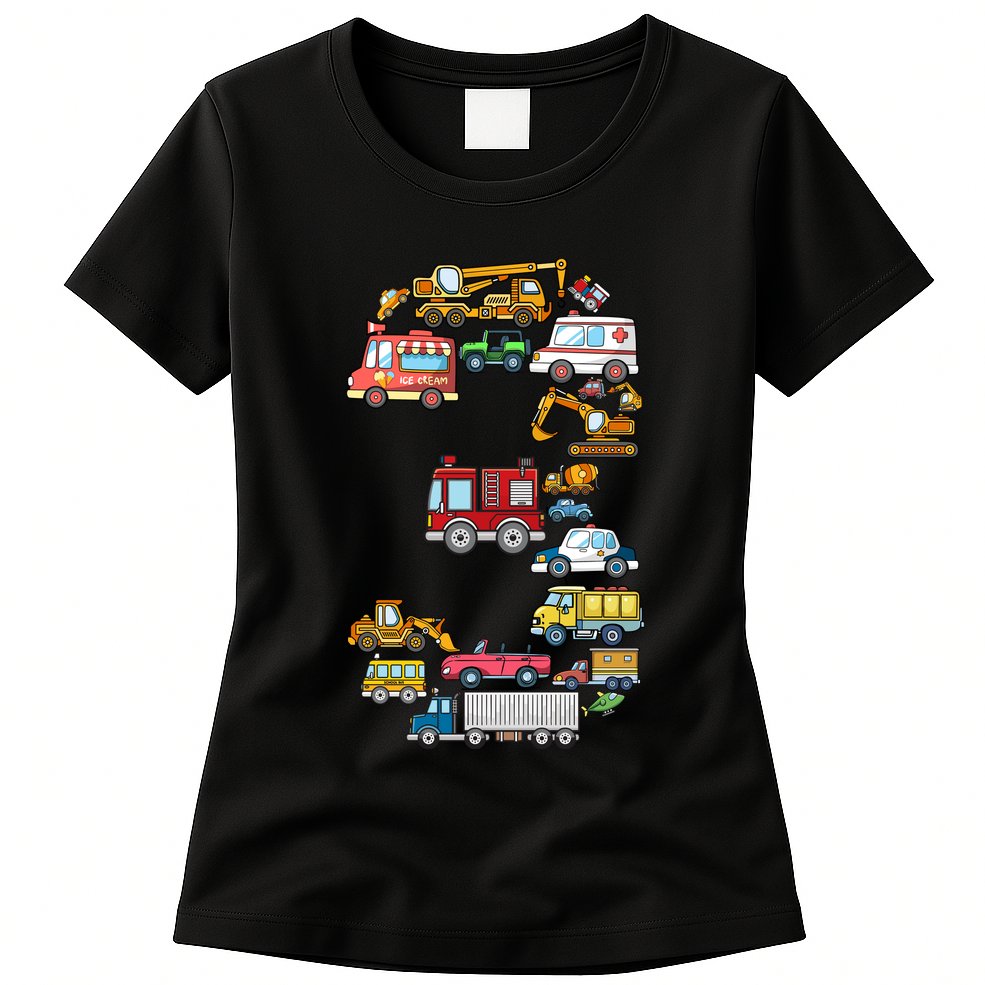 3rd Birthday 3 Year Old Transportation Cars Fire Truck Womens T-Shirt