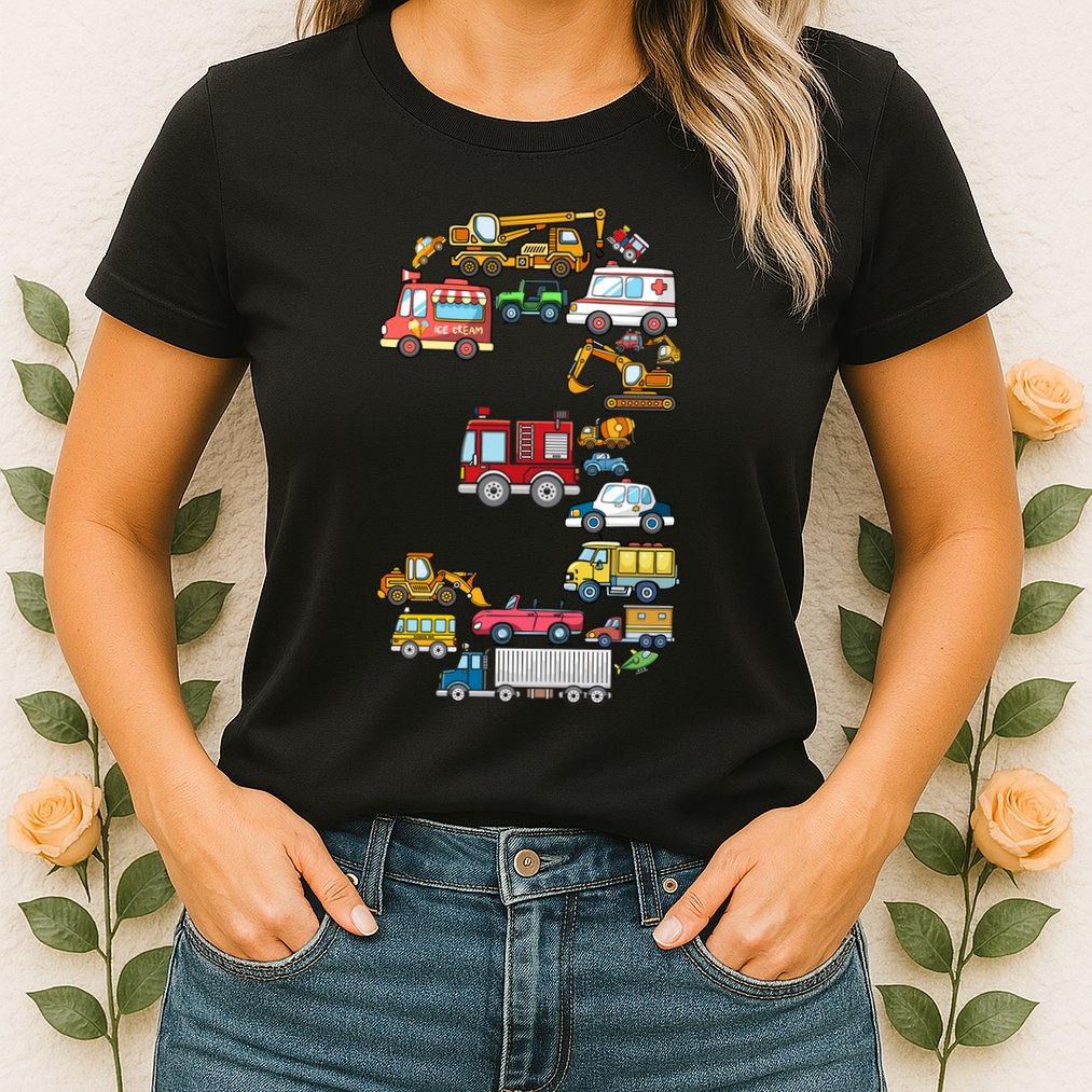 3rd Birthday 3 Year Old Transportation Cars Fire Truck Womens T-Shirt
