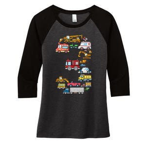 3rd Birthday 3 Year Old Transportation Cars Fire Truck Women's Tri-Blend 3/4-Sleeve Raglan Shirt