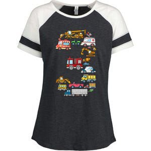 3rd Birthday 3 Year Old Transportation Cars Fire Truck Enza Ladies Jersey Colorblock Tee