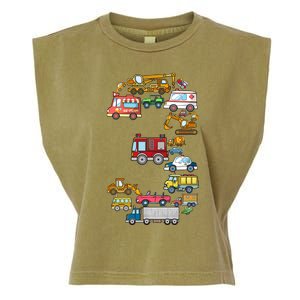 3rd Birthday 3 Year Old Transportation Cars Fire Truck Garment-Dyed Women's Muscle Tee