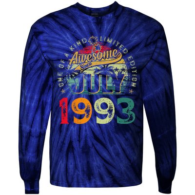 30th Birthday Awesome Since July 1993 30 Years Old Gifts Tie-Dye Long Sleeve Shirt