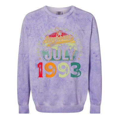 30th Birthday Awesome Since July 1993 30 Years Old Gifts Colorblast Crewneck Sweatshirt