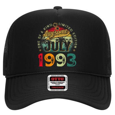 30th Birthday Awesome Since July 1993 30 Years Old Gifts High Crown Mesh Back Trucker Hat