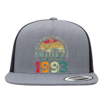 30th Birthday Awesome Since July 1993 30 Years Old Gifts Flat Bill Trucker Hat