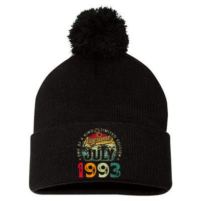 30th Birthday Awesome Since July 1993 30 Years Old Gifts Pom Pom 12in Knit Beanie