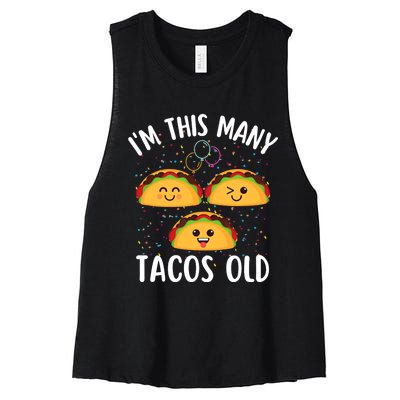 3rd Birthday Boy & Girl Taco Lover I'm This Many Tacos Old Women's Racerback Cropped Tank