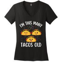 3rd Birthday Boy & Girl Taco Lover I'm This Many Tacos Old Women's V-Neck T-Shirt