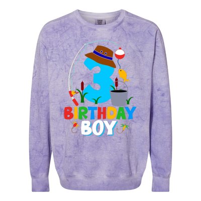 3rd Birthday Boy Fishing Fish Bday Party Decorations Colorblast Crewneck Sweatshirt