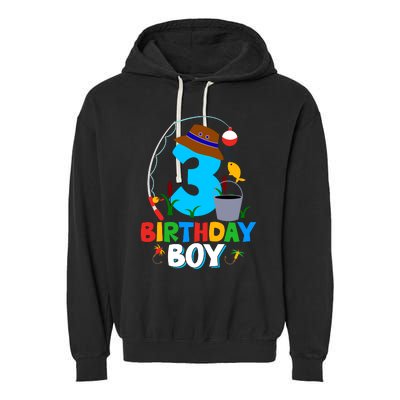 3rd Birthday Boy Fishing Fish Bday Party Decorations Garment-Dyed Fleece Hoodie