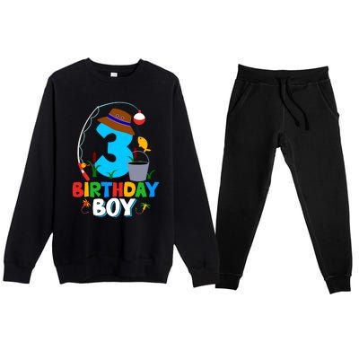 3rd Birthday Boy Fishing Fish Bday Party Decorations Premium Crewneck Sweatsuit Set