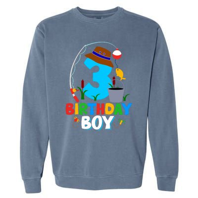 3rd Birthday Boy Fishing Fish Bday Party Decorations Garment-Dyed Sweatshirt