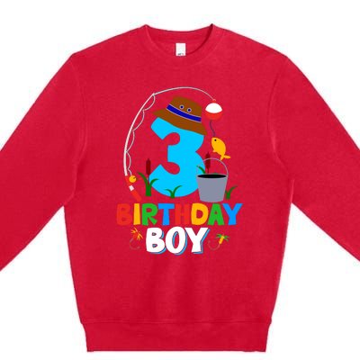 3rd Birthday Boy Fishing Fish Bday Party Decorations Premium Crewneck Sweatshirt