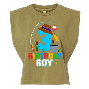 3rd Birthday Boy Fishing Fish Bday Party Decorations Garment-Dyed Women's Muscle Tee