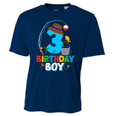 3rd Birthday Boy Fishing Fish Bday Party Decorations Cooling Performance Crew T-Shirt