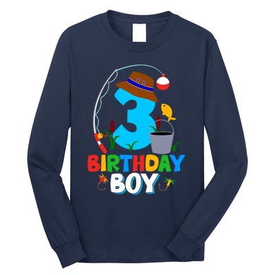 3rd Birthday Boy Fishing Fish Bday Party Decorations Long Sleeve Shirt