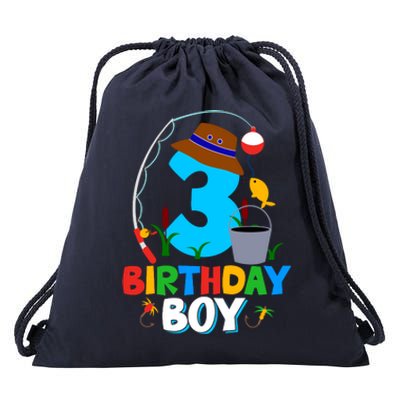 3rd Birthday Boy Fishing Fish Bday Party Decorations Drawstring Bag