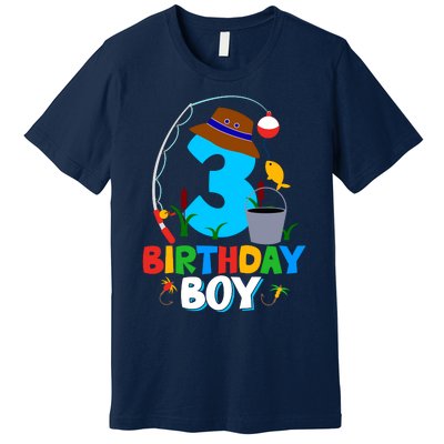 3rd Birthday Boy Fishing Fish Bday Party Decorations Premium T-Shirt