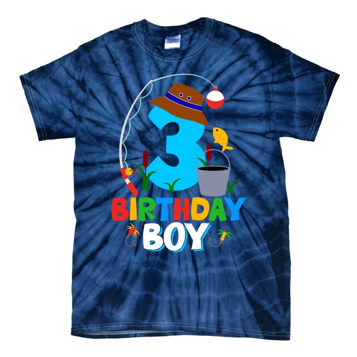 3rd Birthday Boy Fishing Fish Bday Party Decorations Tie-Dye T-Shirt