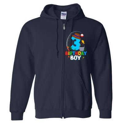 3rd Birthday Boy Fishing Fish Bday Party Decorations Full Zip Hoodie