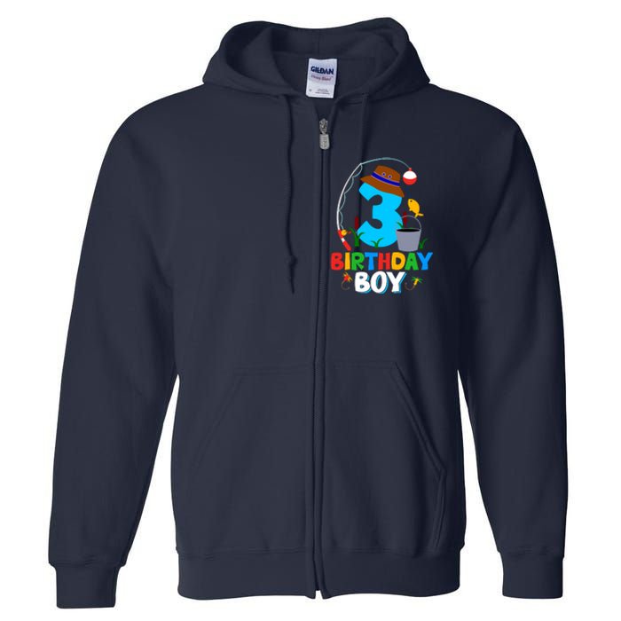 3rd Birthday Boy Fishing Fish Bday Party Decorations Full Zip Hoodie