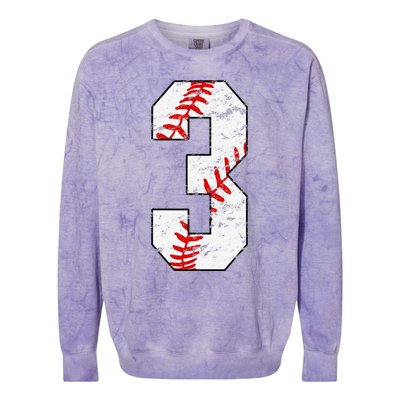 3rd Birthday Baseball Big Number Three 3 Year Old Colorblast Crewneck Sweatshirt