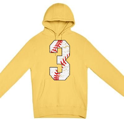 3rd Birthday Baseball Big Number Three 3 Year Old Premium Pullover Hoodie