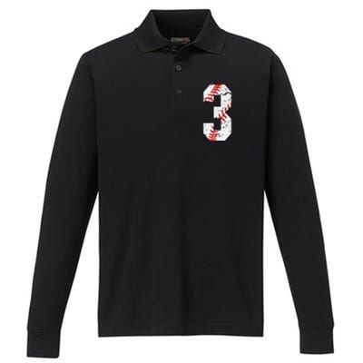 3rd Birthday Baseball Big Number Three 3 Year Old Performance Long Sleeve Polo