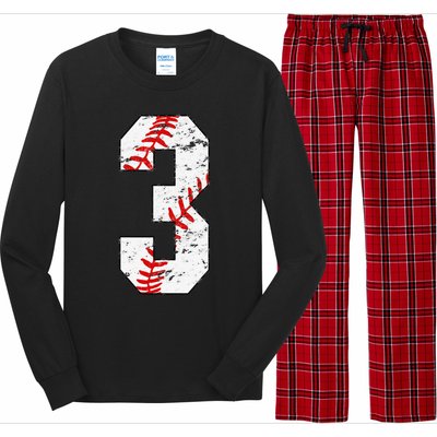 3rd Birthday Baseball Big Number Three 3 Year Old Long Sleeve Pajama Set