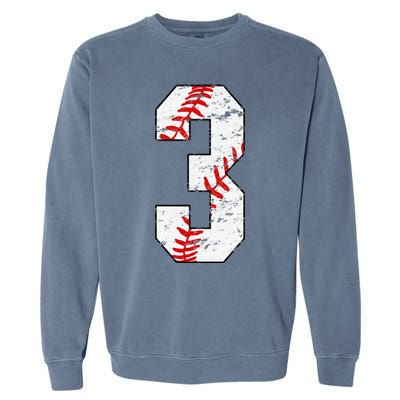 3rd Birthday Baseball Big Number Three 3 Year Old Garment-Dyed Sweatshirt