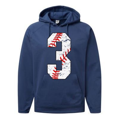 3rd Birthday Baseball Big Number Three 3 Year Old Performance Fleece Hoodie