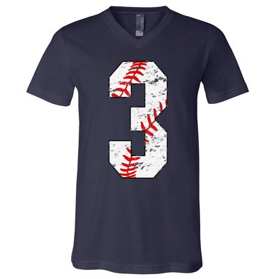 3rd Birthday Baseball Big Number Three 3 Year Old V-Neck T-Shirt