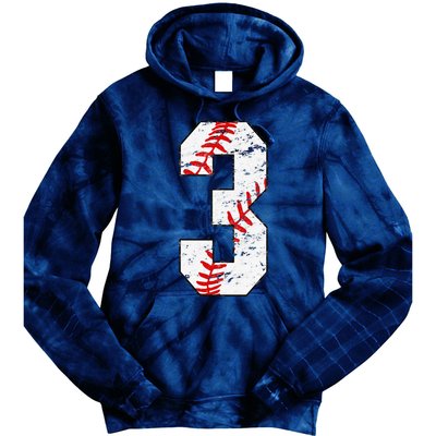 3rd Birthday Baseball Big Number Three 3 Year Old Tie Dye Hoodie