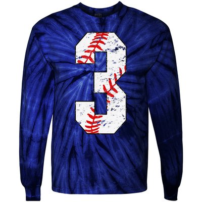 3rd Birthday Baseball Big Number Three 3 Year Old Tie-Dye Long Sleeve Shirt