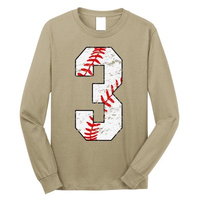 3rd Birthday Baseball Big Number Three 3 Year Old Long Sleeve Shirt