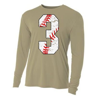 3rd Birthday Baseball Big Number Three 3 Year Old Cooling Performance Long Sleeve Crew